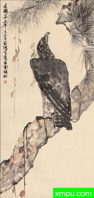 图为徐悲鸿作品《松鹰图》